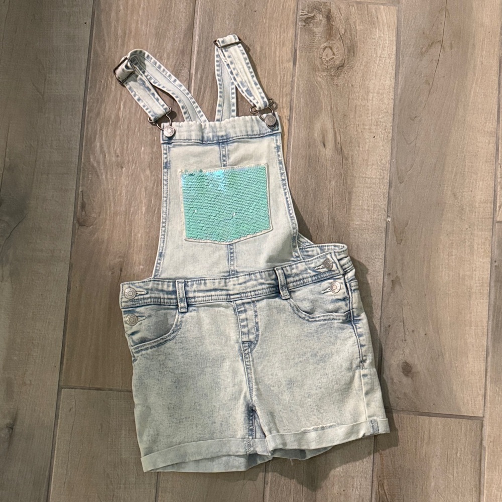 Cat & Jack Light Blue Denim Overalls with Sequin Pocket